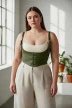 Büyük Beden Haki Kadın Kemer Korse Görünümlü Bağlama Detaylı - APFT1428