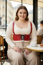 Büyük Beden Kırmızı Kadın Deri Askılı Korse Kemer Bağcıklı Model - APFT1429