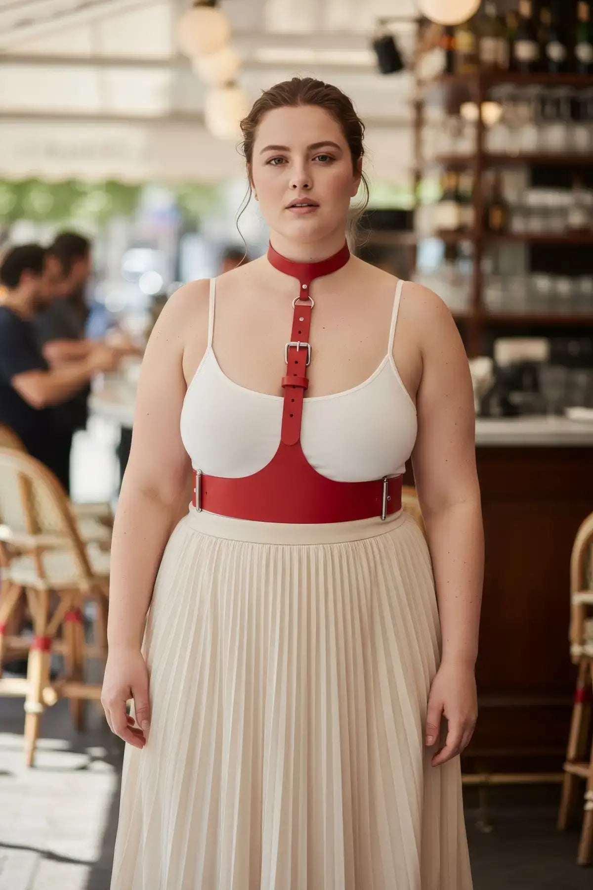 Büyük Beden Kırmızı Kadın Kemer Askılı Korse Stil Deri Aksesuar - APFT1297