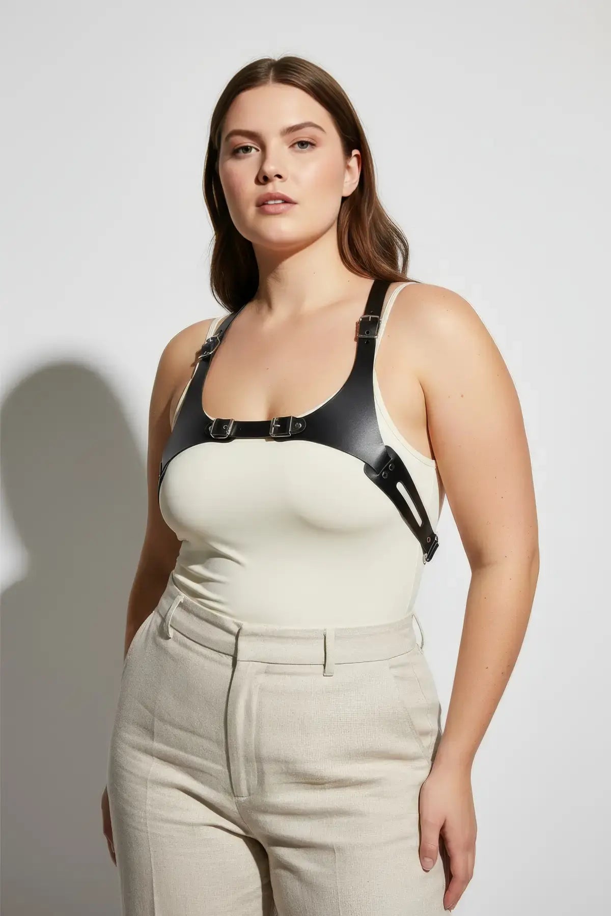 Büyük Beden Siyah Kadın Kemer Ayarlanabilir Deri Harness Vücut Aksesuarı - APFT1271