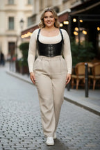 Büyük Beden Siyah Kadın Kemer Bağcıklı Korse Detaylı Deri Görünümlü - APFT1428