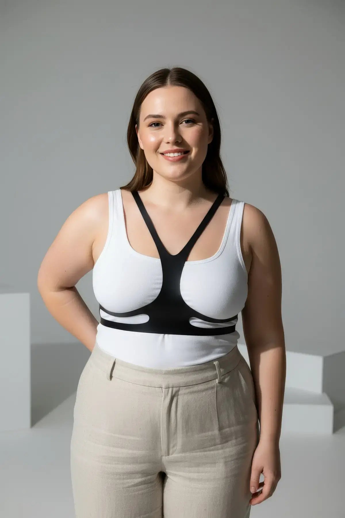 Büyük Beden Siyah Kadın Kemer Harness Stil Deri Vücut Aksesuarı - APFT1374