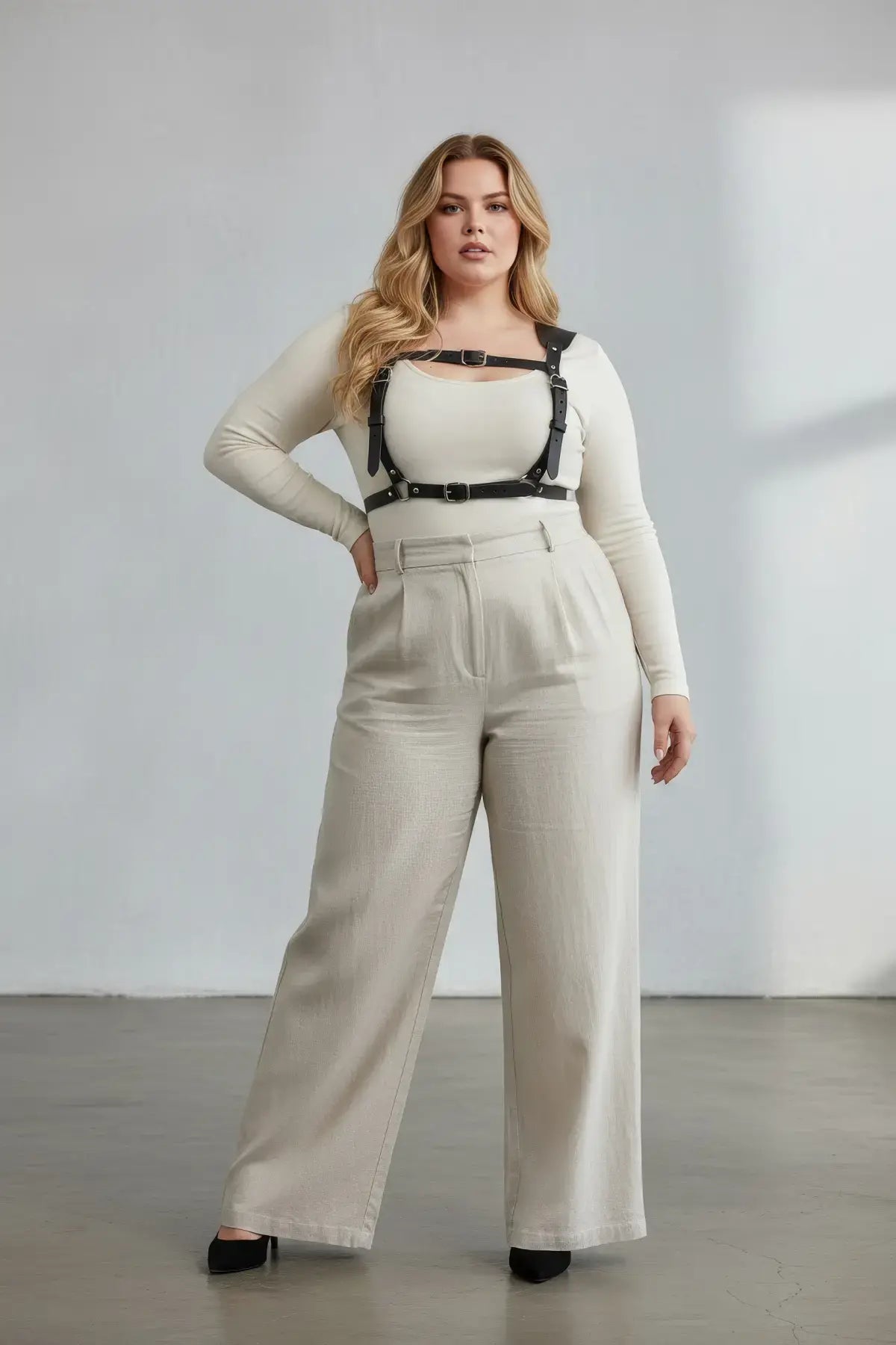 Büyük Beden Siyah Kadın Kemer Korse Stil Deri Vücut Aksesuarı - APFT1269