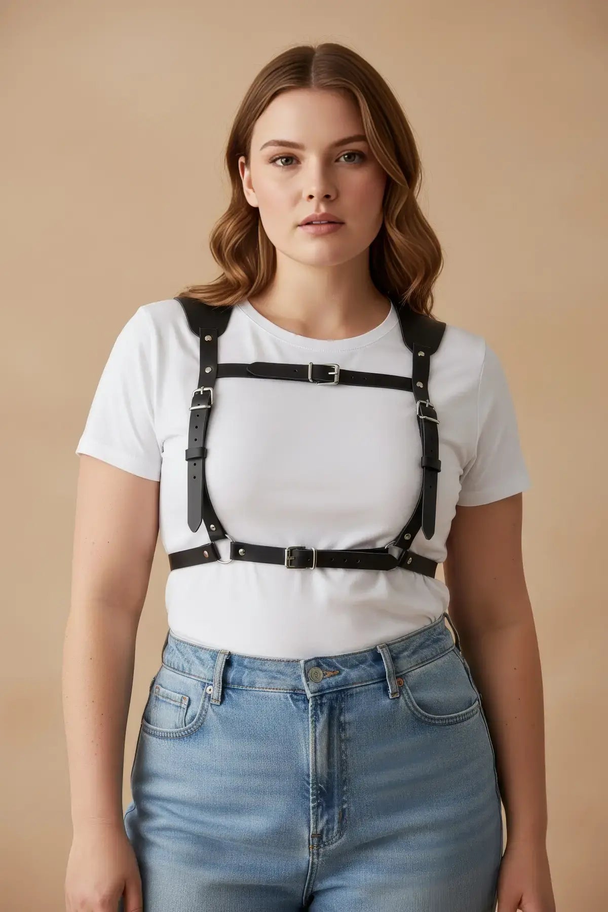 Büyük Beden Siyah Kadın Kemer Korse Stil Deri Vücut Aksesuarı - APFT1269