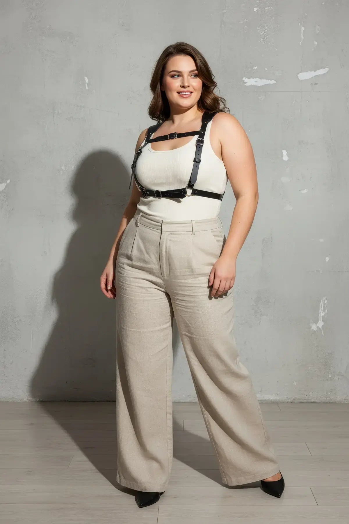 Büyük Beden Siyah Kadın Kemer Korse Stil Deri Vücut Aksesuarı - APFT1269