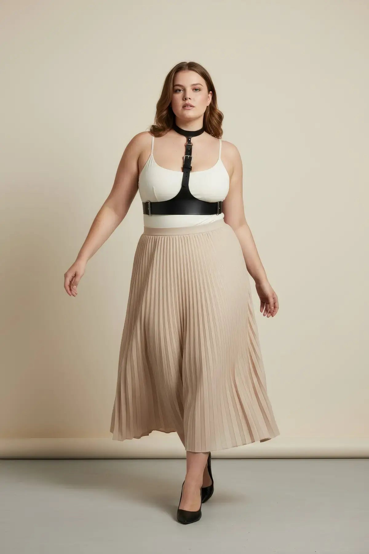 Büyük Beden Siyah Kadın Kemer Korse Tarzı Deri Harness Aksesuar - APFT1297