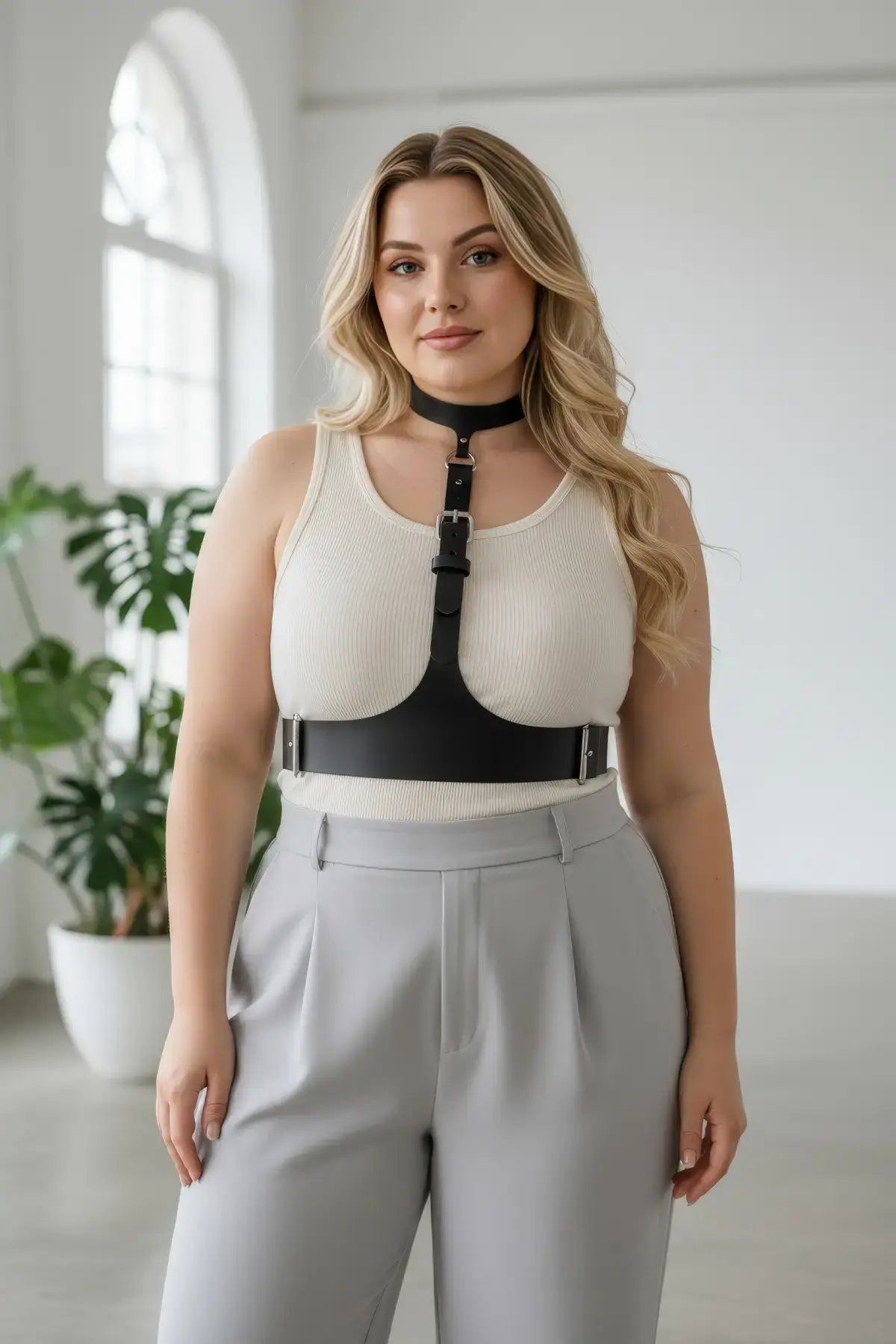 Büyük Beden Siyah Kadın Kemer Korse Tarzı Deri Harness Aksesuar - APFT1297