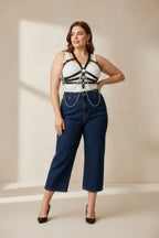 Büyük Beden Siyah Kadın Kemer Zincir Detaylı Korse Tarzı Vücut Aksesuarı - APFT9