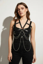 Büyük Beden Siyah Kadın Kemer Zincir Detaylı Korse Tarzı Vücut Aksesuarı - APFT9