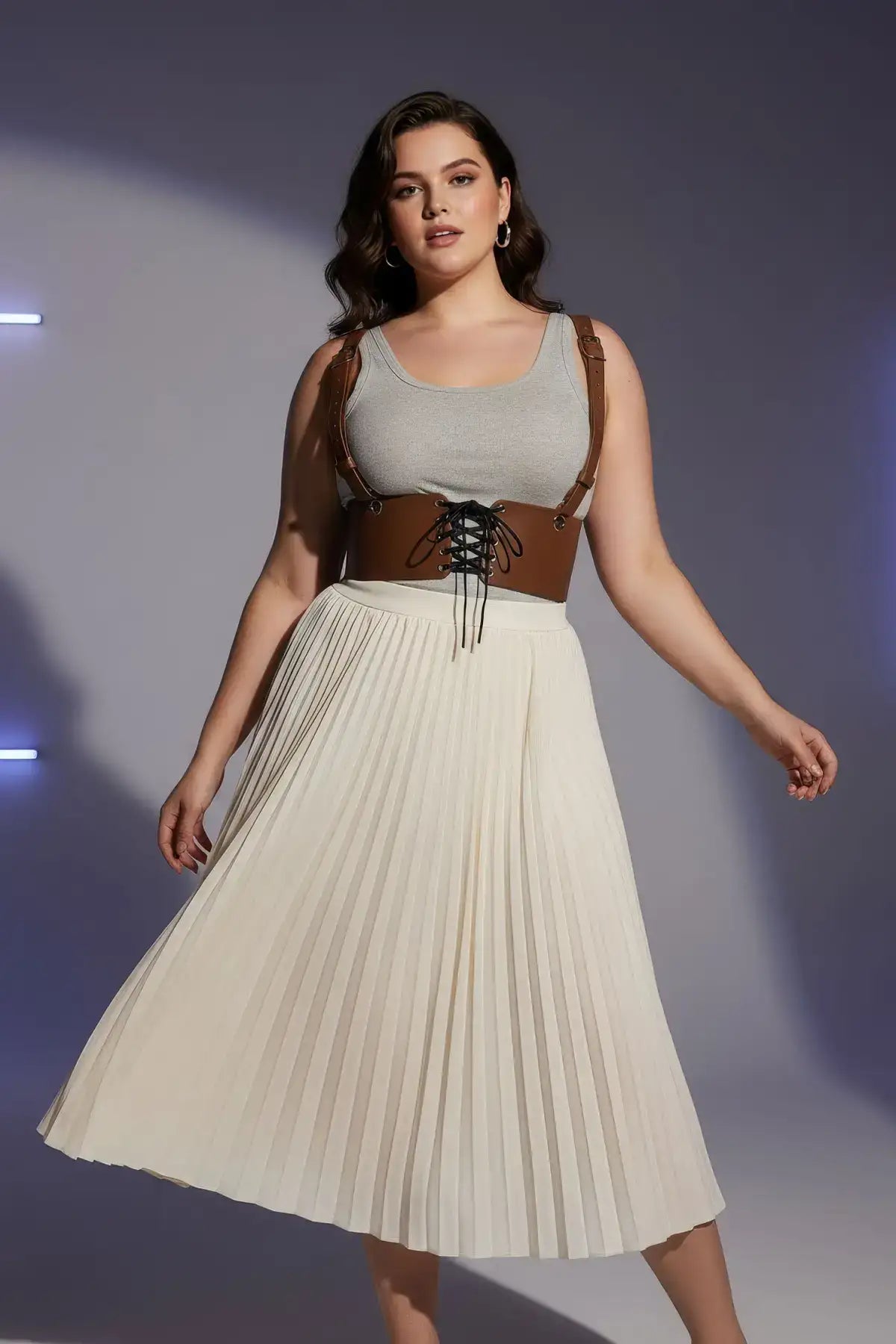 Büyük Beden Taba Kadın Korse Kemer Omuz Askılı Bağcık Detaylı - APFT1429