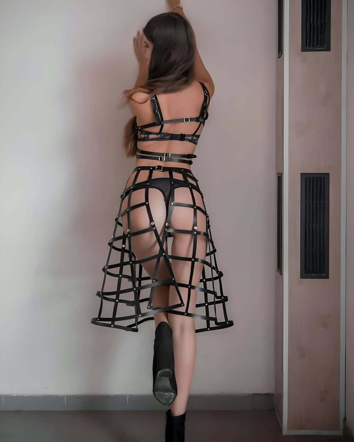 Kafes Tasarımlı Deri Alt ve Üst Takım, Festival Kostümleri - APFT1013