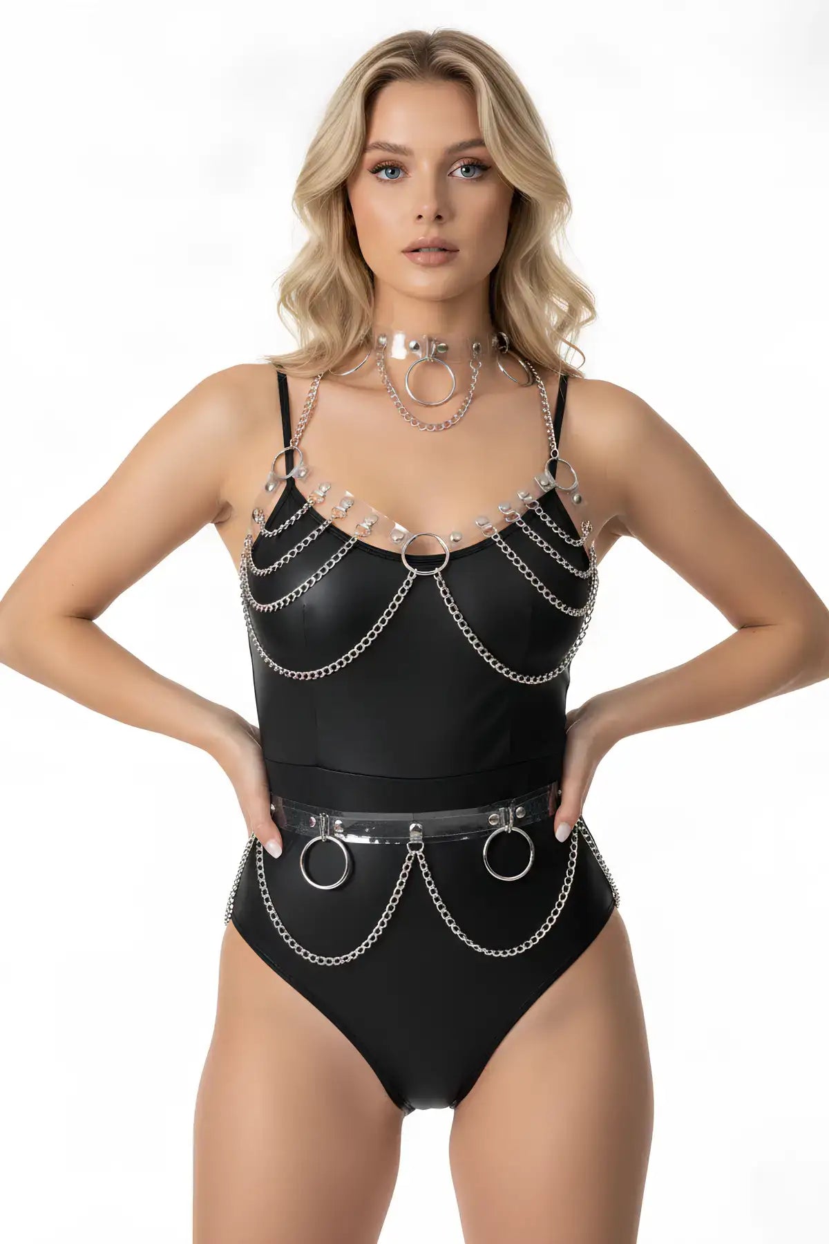 Şeffaf Zincirli Şık Harness Takım