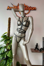 Siyah Deri Korse Harness Takım - APFT299