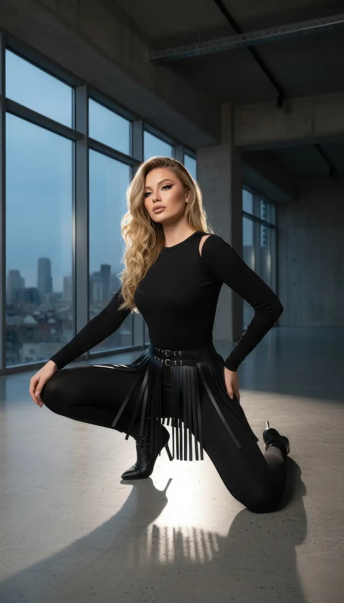 Siyah Etek Suni Deri Etek Püsküllü Mini Etek Boy - APFT1400